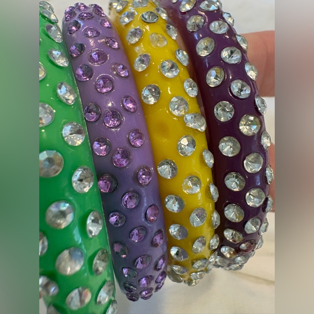 4 Large Rhinestone Bangle Bracelets - 3" Diameter… - image 3